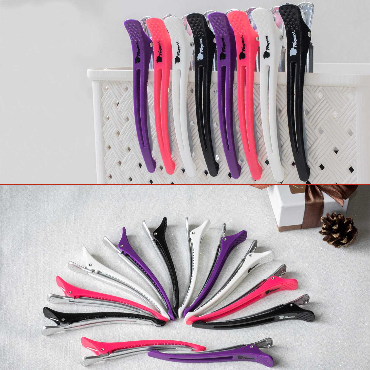 Fagaci Hair Clips | 12 Hair Clips for Styling and Sectioning with Silicone Band | Professional Hair Clips for Women - Salon Hair Clips and DIY Accessories - Durable, Anti-Slip : Beauty