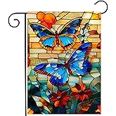 Stained Glass Butterfly Garden Flag Spring Summer Yard Flag Fall Floral Decorative Flags for Outside 12x18 Double Sided Small Seasonal Lawn Flags Rustic Outdoor Decor