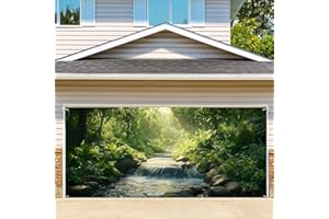 THISFIND Forest Scenery and Flower Garage Door Banner - 71"x157" Polyester Mural, Perfect for Outdoor & Indoor Decor, Holiday & Party Background 6 x 13 ft