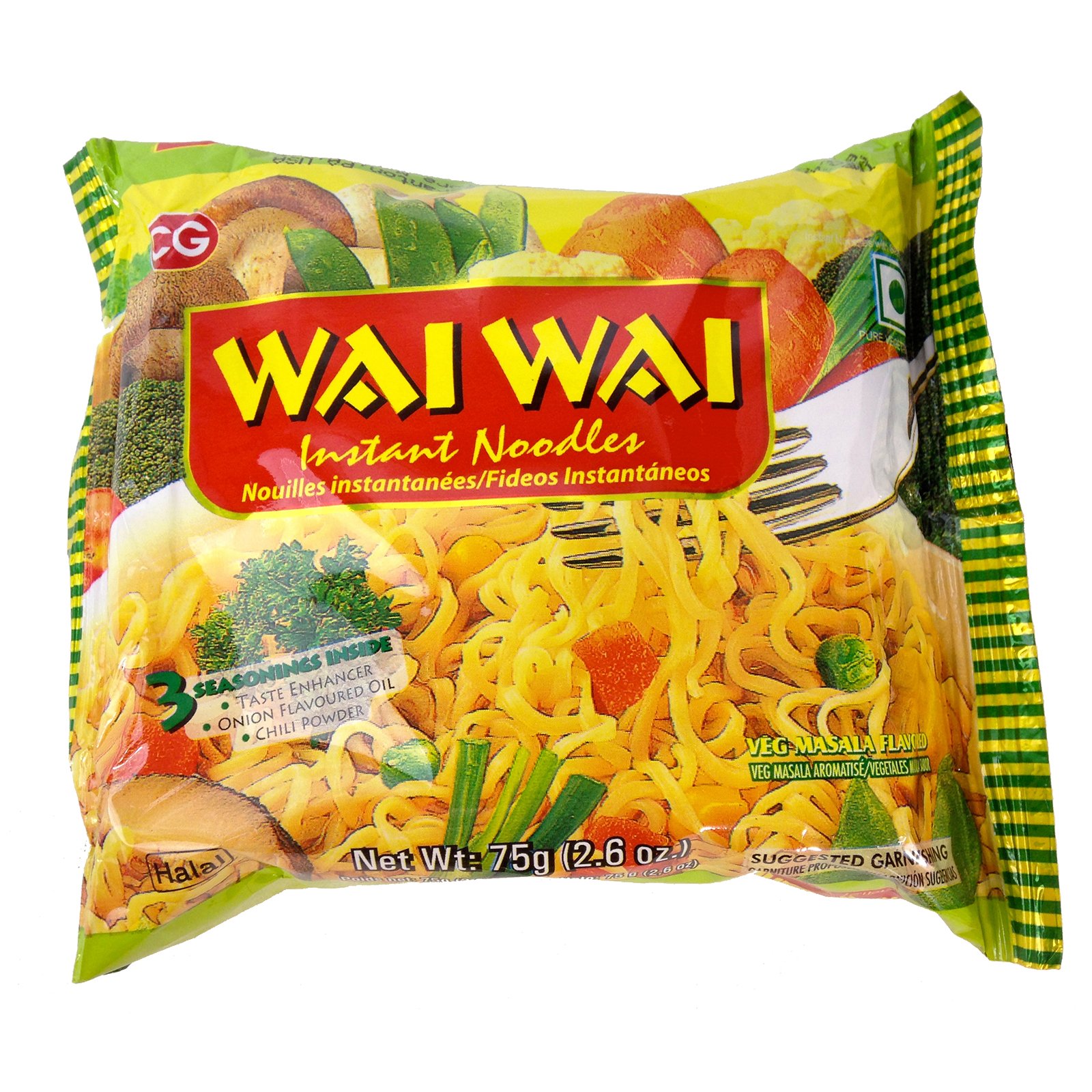 Wai Wai Instant Noodles, Veg Marsala Flavored, 2.6Ounce 75g Packages