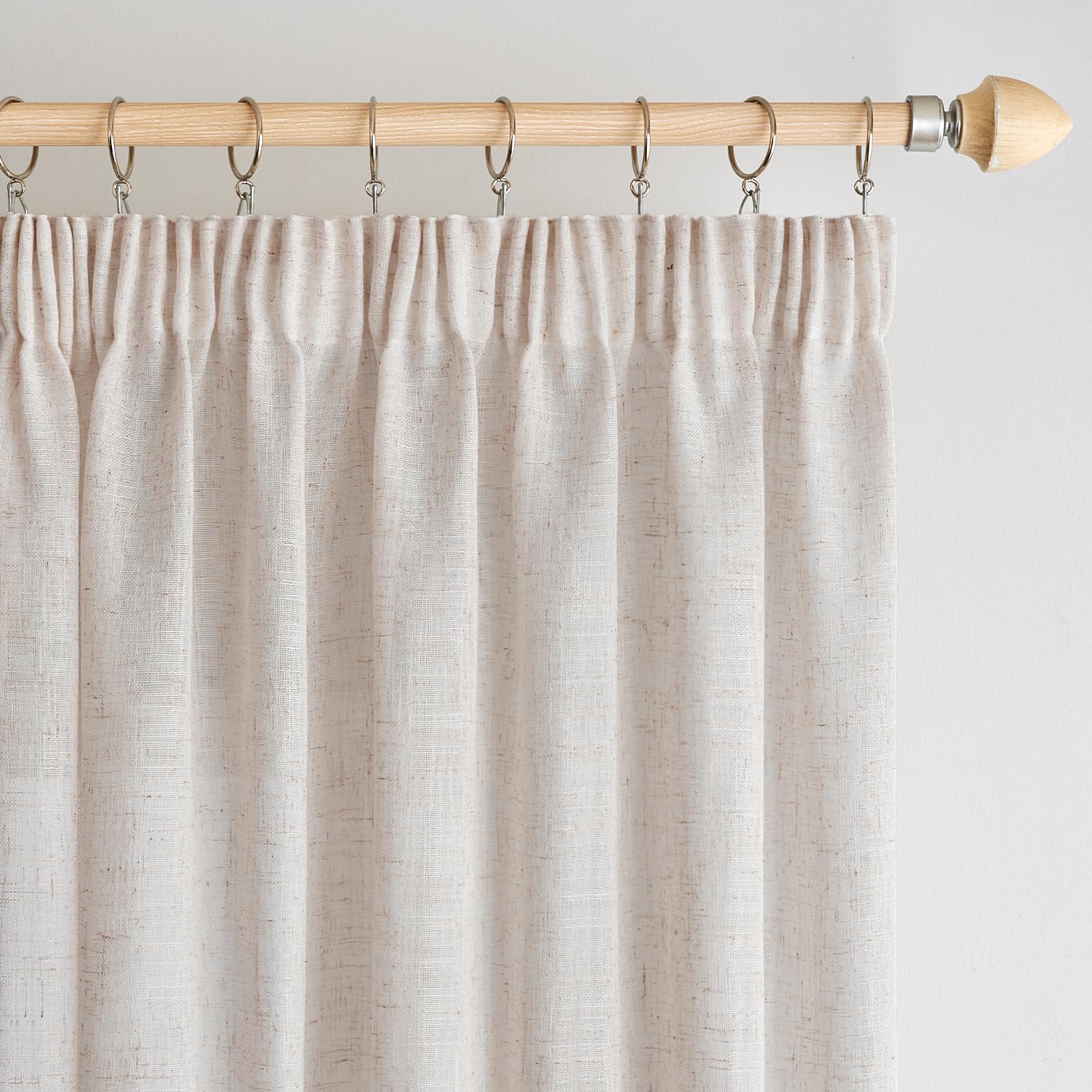 Woaboy Linen Curtains with Ruffle Tape, Living Room Curtains, Linen Look, Semi-Transparent Store Curtain, Bedroom, Modern Loop Curtains, Set of 2, 140 x 225 cm (W x H), White