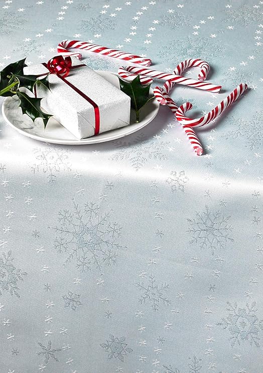Diana Cowpe WHITE/SILVER Merry Christmas XMAS Snowflake Tablecloth