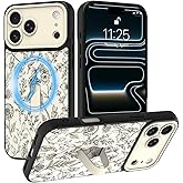 SOKAD Magnetic Sage Floral Case for iPhone 17 Pro Max with Finger Strap Kickstand, Compatible with Magsafe, Vintage Flower Designed for Women Men, Full Camera Protection Cover, Beige