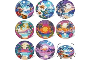 EWJRNSF 8 PCS Landscape Diamond Art Coasters, 5D Diamond Painting Coasters with Holder Diamond Art Kits for Adults Beginners,