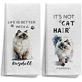 OHSUL Funny Ragdoll Kitchen Towels Set of 2, Ragdoll Gifts for Cats Lovers, Life is Better with A Cat Hand Dish Towel, It's Not Cat Hair Decorative Hand Dish Towel for Kitchen Bathroom 16x24 Inch