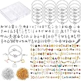 Riceshoot 321 Pcs Charm Bracelet Making Kit Bracelet Chains with OT Toggle Clasp Gold Enamel Pendants Mixed Tibetan Silver Plastic Storage Box and Open Jump Rings for Women DIY Jewelry Making