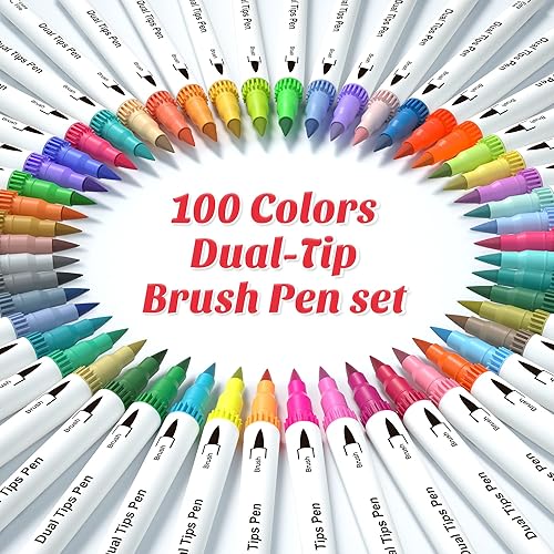 feela 100 Colors Dual Tip Brush Pens with Fineliners Art Markers - Main Image