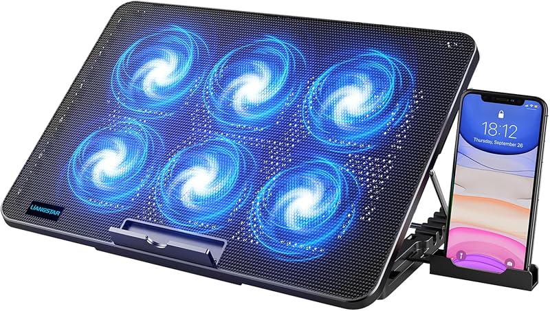 LIANGSTAR 6 Fan Laptop Cooling Pad 12-17 inch with 7 Height Adjustable Stand