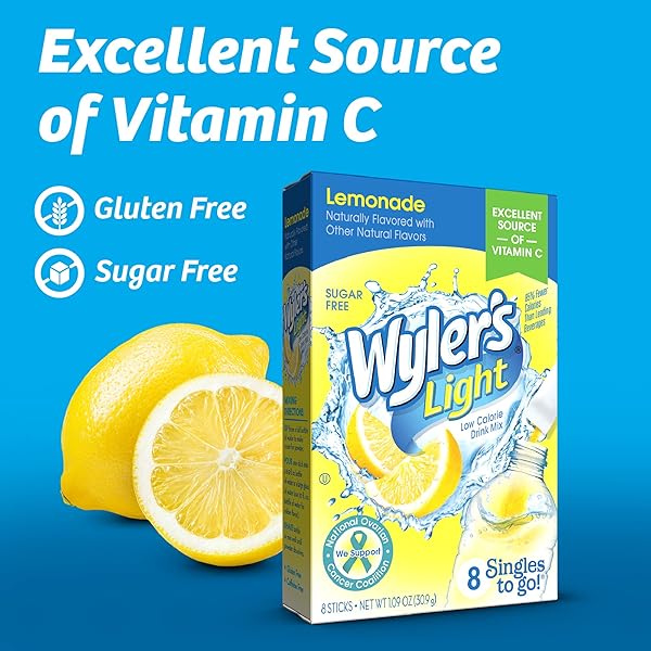 WYLER’S LIGHT SINGLES WATER DRINK MIX TO GO POWDER PACKETS, LEMONADE, 8 COUNT