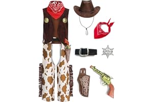 GZ-LAOPAITOU 8 Pcs Cowboy Costume for Boys, Kids Cowboy Outfit Brown Western Costume Toddler Role Play Halloween Cosplay