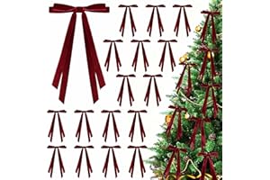 CUPLOOV 24 Pcs Christmas Bows for Tree, Burgundy Velvet Ribbon Bow for Christmas Tree, Pre-Tied Vintage Xmas Bows for Xmas Trees Wreaths Gifts Wedding Indoor Outdoor Decorations, 5 x 7 Inch