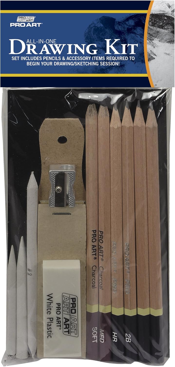 PRO ART Pencil Set Sketch & Draw, 9.38" x 9.38" x 0.25", Graphite & Charcoal