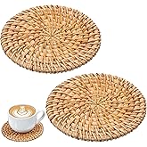 Coasters Set of 2 Woven, Coaster for Desk, Natural Rattan Woven Coasters, 3.94 Inch Round Boho Coaster for Drinks Coffee Table Hot Drinking Tabletop Protection