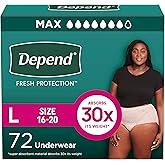 Depend Fresh Protection Adult Diapers, Incontinence & Postpartum Bladder Leak Underwear for Women, Disposable, Maximum, Large, Blush, 72 Count (2 Packs of 36), Packaging May Vary