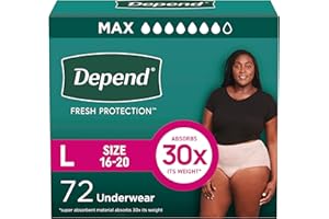 Depend Fresh Protection Adult Diapers, Incontinence & Postpartum Bladder Leak Underwear for Women, Disposable, Maximum, Large, Blush, 72 Count (2 Packs of 36), Packaging May Vary