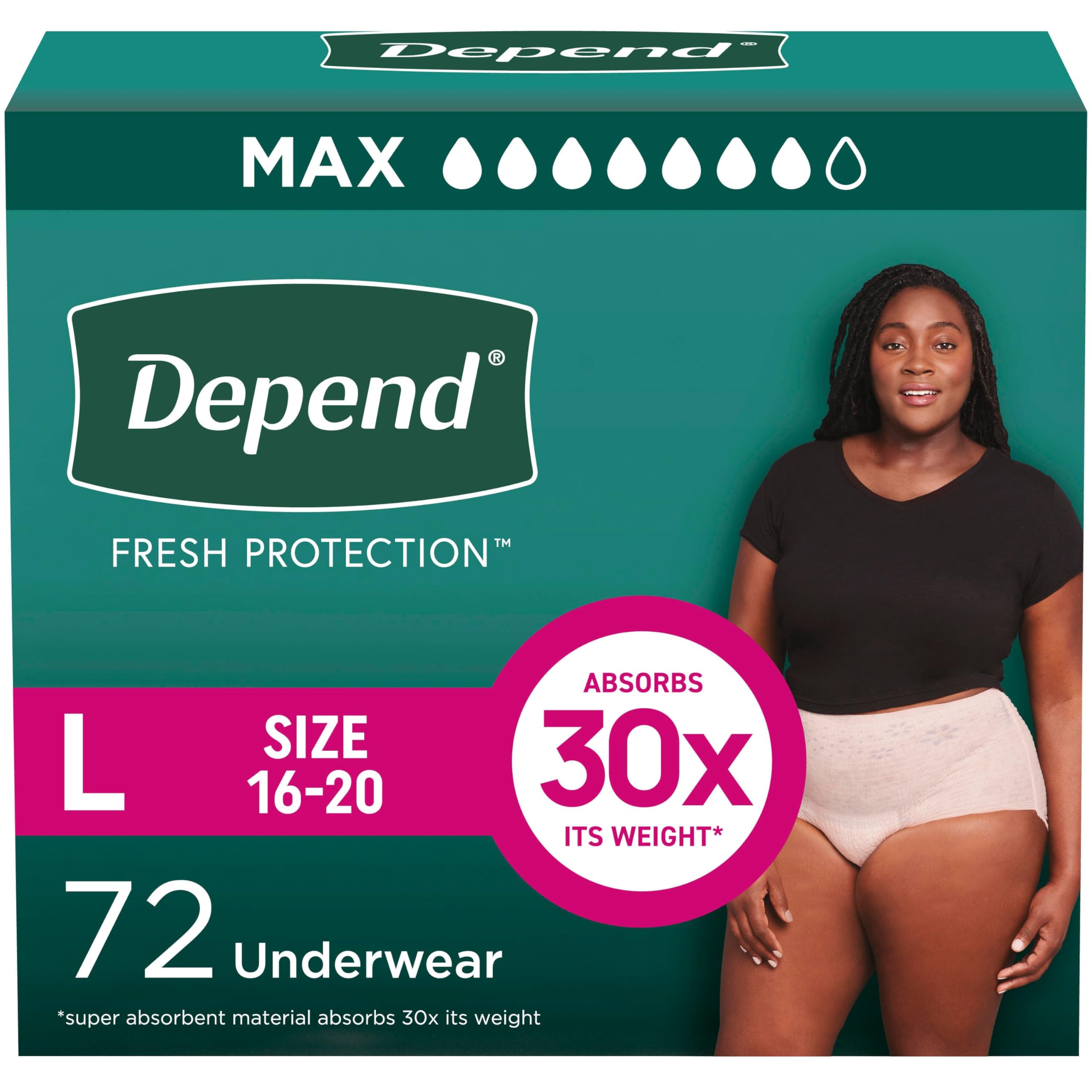 Photo 1 of Depend Fresh Protection Adult Incontinence & Postpartum Bladder Leak Underwear for Women, Disposable, Maximum, Large, Blush, 72 Count (2 Packs of 36), Packaging May Vary