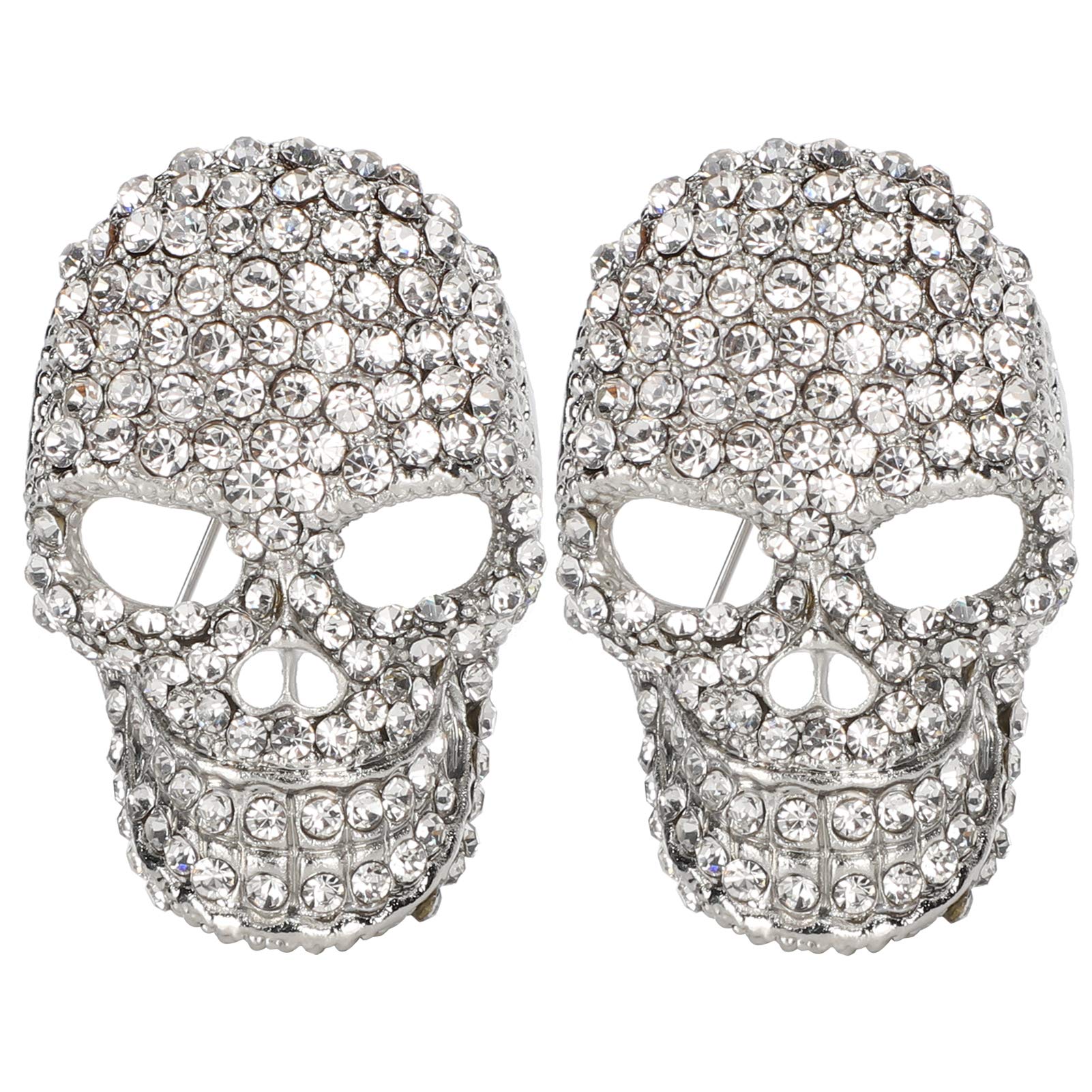2Pcs Skull Head Brooch, Sparkly Rhinestone Skull Pins Vintage Skull Shape Brooches for lothing Halloween Party Favors Daily Casual Decor