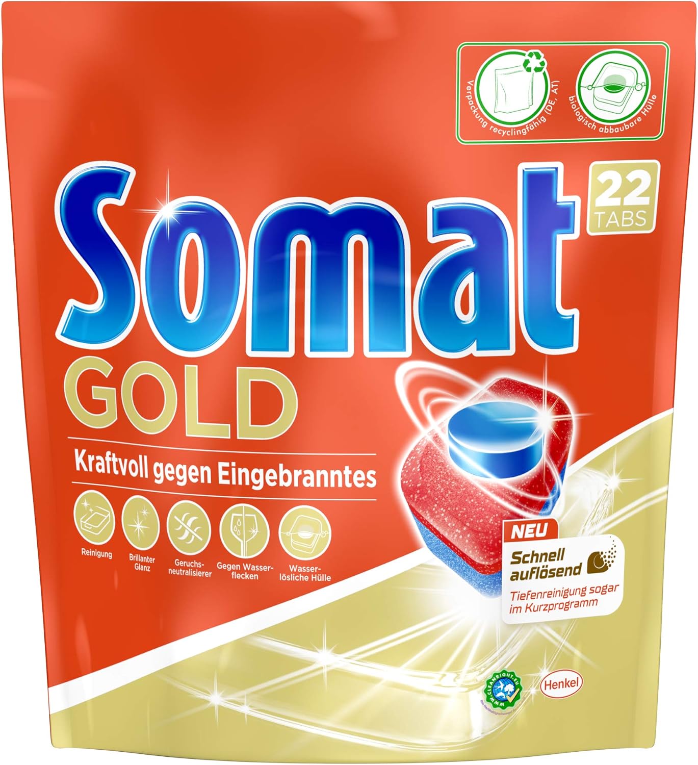 Somat 12 Gold Multi Aktiv, Spülmaschinentabs, Jahresvorrat, 176 (8 x 22) Tabs, Extra-Kraft gegen Eingebranntes und Glanz-Effekt