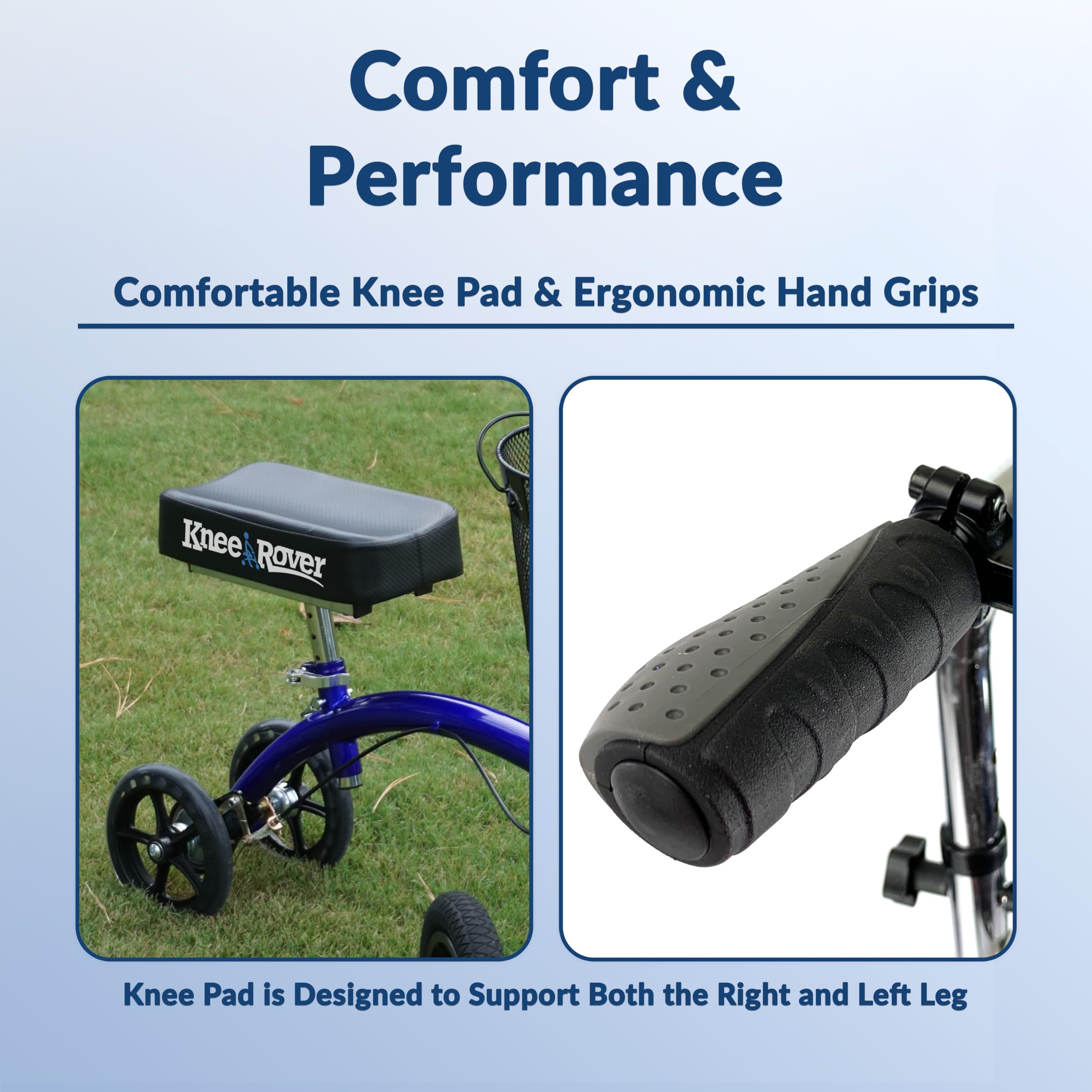 KneeRover Hybrid All Terrain Knee Scooter for Adults for Foot Surgery Heavy Duty Knee Walker for Broken Ankle Foot Injuries - Leg Recovery Scooter Best Knee Crutch Alternative (Blue)
