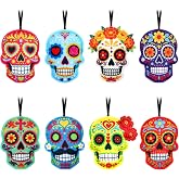 MARFOREVER 16Pcs Day of the Dead Ornaments,Sugar Skull Felt Hanging Decor | Colorful Miniature Felt Skull Hanging Pendant Kit for Mexican Holiday Tree Wreaths,Home Ofrenda Altars,Party Favor Craft