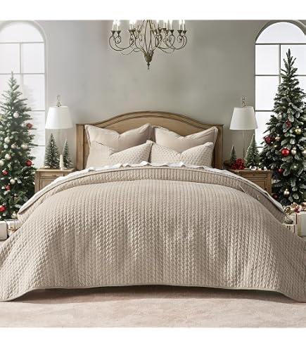 ABREEZE King Size 3-Piece Quilt Set - Cream Vintage Floral Paisley, 100% Cotton, All Season Bedspread Coverlet