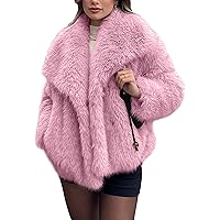 Arssm Women's Faux Fur Coat Fluffy Shaggy Jacket Long Sleeve Lapel