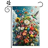 Spring Summer Hummingbird Sunflower Flower Garden Flag 12x18 Inch Double Sided Burlap Colorful Floral Farmhouse Holiday Outdoor Yard Flag Home Decorations