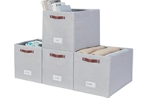 DECOMOMO Storage Baskets 13x15x13 Storage Cube Bins with Label Holders, Kallax Storage Cubes for Organizing Shelves Nursery Toy (Kallax / 4pcs, Light Texture Grey)