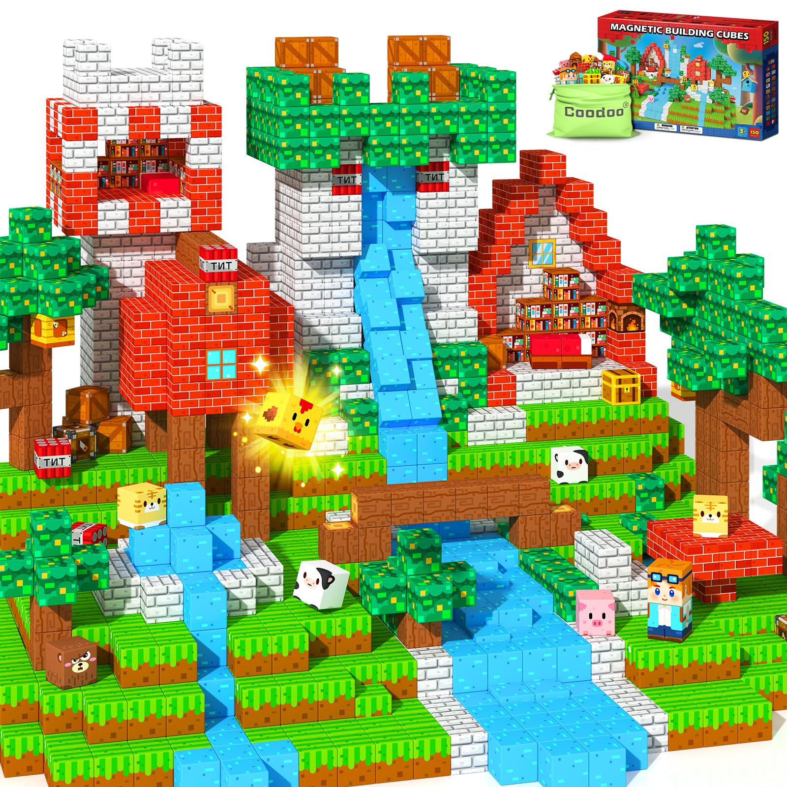 Photo 1 of 150 PCS Magnetic Blocks Toddler Toys, Magnetic Tiles Building Toys Blocks Forest Set for Kids Aged 3+, STEM Sensory Outdoor Toys Birthday Gifts Classroom Must Haves for Toddler Boys Girls 3 4 5 6 7 8