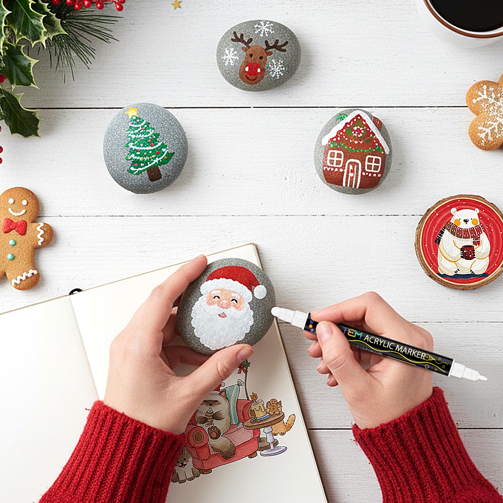 Betem 24 Colors Dual Tip Acrylic Paint Pens Markers, Premium Acrylic Paint Markers Stocking Stuffers for Rock, Wood, Fabric, Glass, Canvas, Ceramic, Christmas Gifts for Teens DIY Crafts Art Supplies