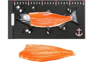 HHQ Fish Fillet Mat with Fish Measuring Sticker Portable Fish Cleaning & Cutting Board Grips Fish for Easy Filleting, Large 14"x28"