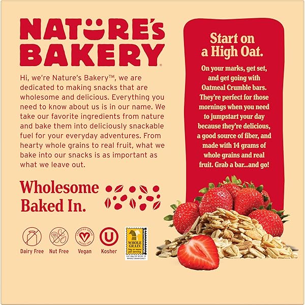 NATUREÂ€™S BAKERY OATMEAL CRUMBLE BARS, STRAWBERRY, REAL FRUIT, VEGAN, NON-GMO, BREAKFAST BAR, 6 BOXES WITH 6 PACKS, 36 COUNT