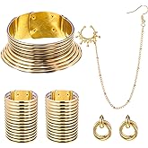 Hicarer African Inspired Women's Jewelry Set: Choker, Bracelet, Earrings, Nose Ring Hoop Chain for African Style, Halloween, Prom, Birthday