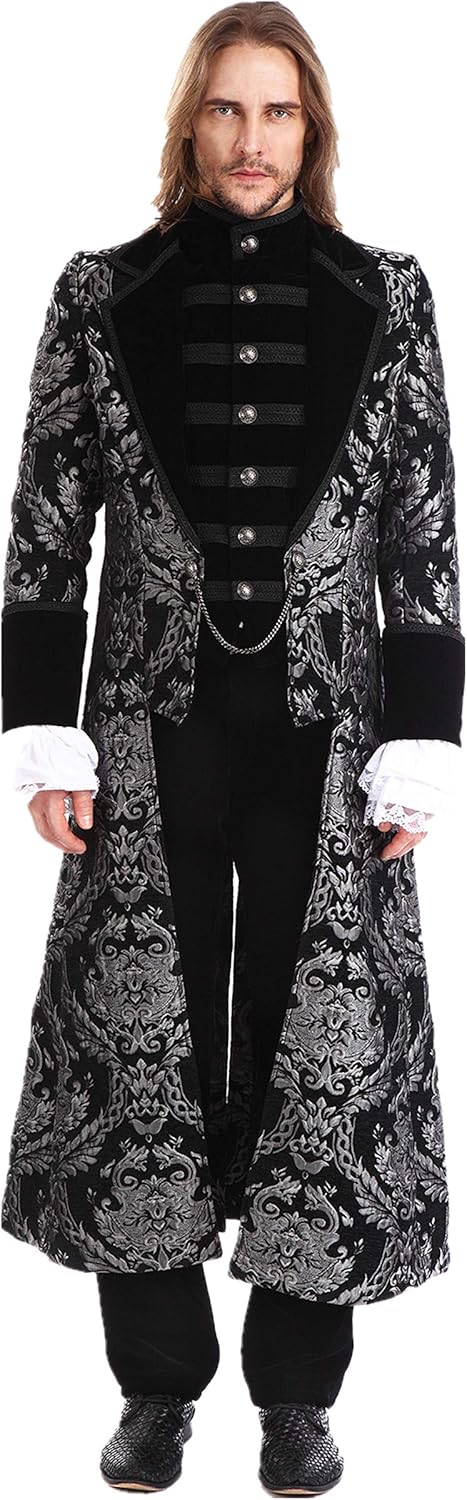Pentagramme Men Gothic Vintage Long Tailcoat Masquerade Party Wedding Jacket: Clothing