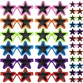 Frienda 24 Pairs Kids Star Sunglasses Bulk Neon 80s Rock Funny Star Glasses Accessories for Rock and Roll Birthday Party Favors(Multicolor)