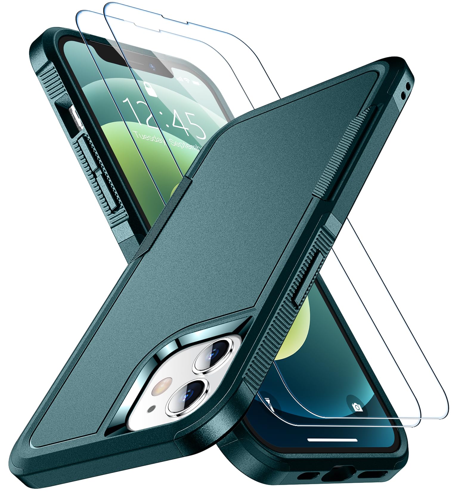SPIDERCASE for iPhone 12 Case/iPhone 12 Pro Case, [10 FT Military Grade Drop Protection] [with 2 pcs Tempered Glass Screen Protector] Protective Cover for iPhone 12/12 Pro -Dark Green