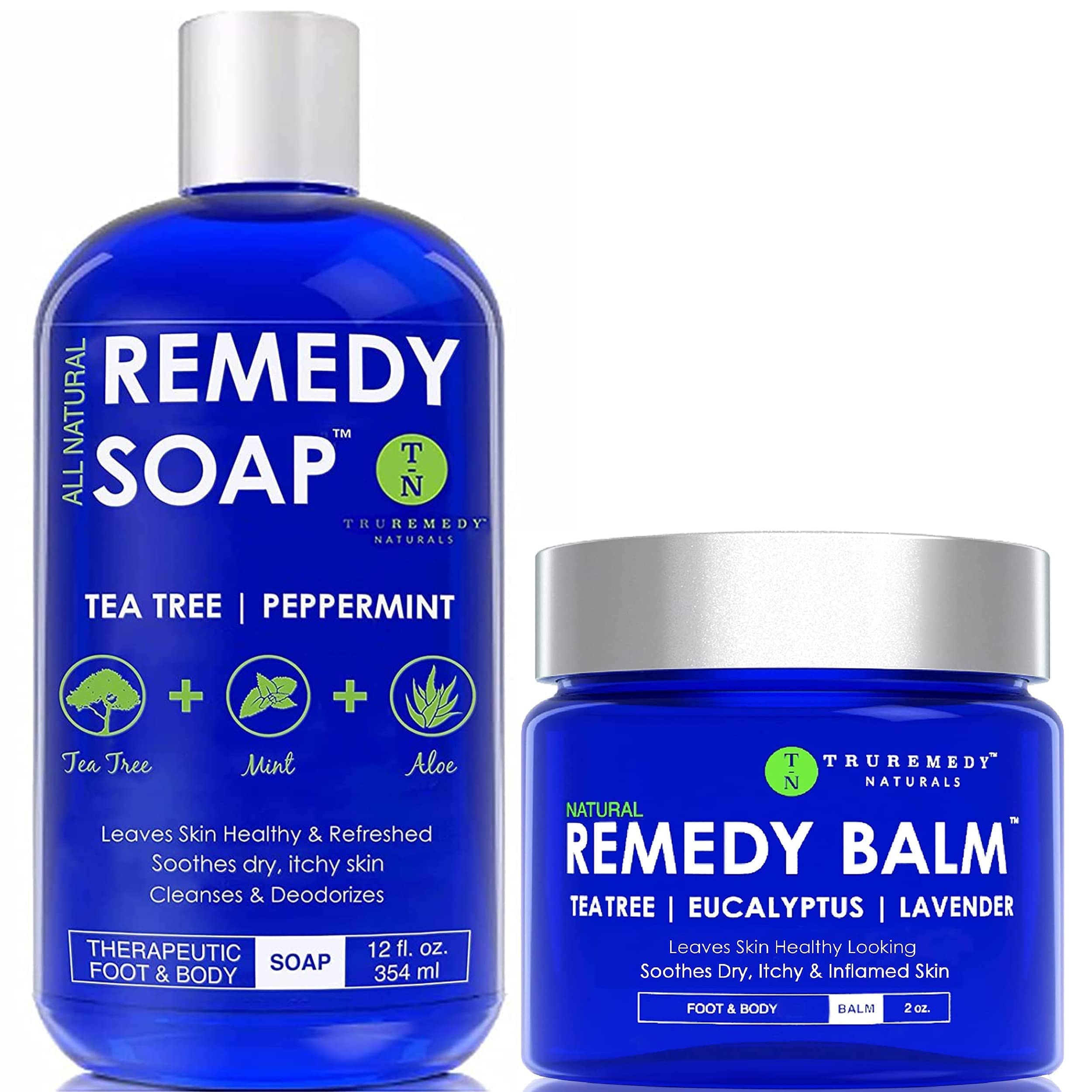 Remedy Tea Tree Oil Balm & Body Wash Bundle | Helps Body Odor, Athlete's Foot, Jock Itch, Ringworm, Yeast Infections, Skin Irritations, Eczema, Rashes for Women/Men | 100% Natural Tea Tree Mint & Aloe