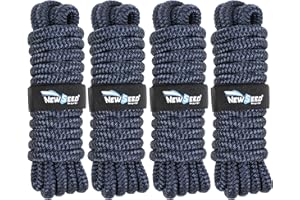MALZE-NEWSEED 4 Pack 3/8" x 15' Dock Lines Double Braided Nylon Boat Rope with 12" Eyelets, Marine Grade Premium Mooring Lines for Docking Boat & Pontoon, Navy Blue