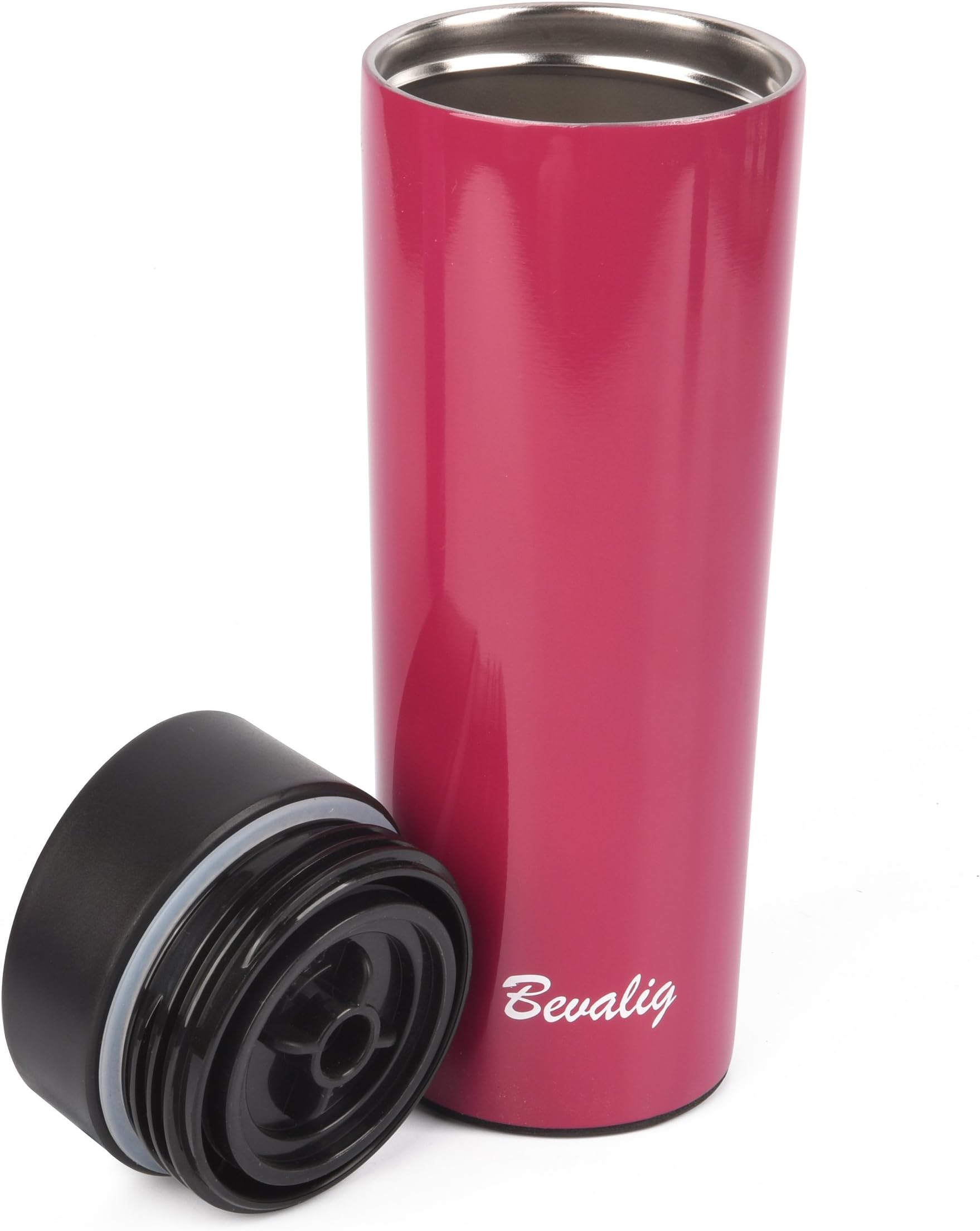 Bevalig Travel Mug - Coffee Flask - Vacuum Insulated Thermal Stainless Steel - Stylish Lightweight Spill & Leak Proof - Easy Clean Lid - One Click, One Hand Operation - Vivacious