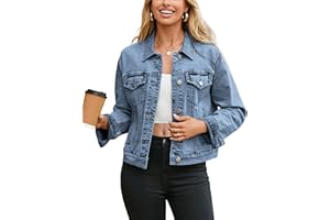 Glamaker Womens Jean Jacket 2025 Basic Trendy Long Sleeve Denim Jackets Button Down Fitted Trucker Shacket with Pockets