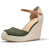 FISACE Womens Summer Espadrille Heel Platform Wedge Sandals Ankle Buckle Strap Closed Toe Shoes