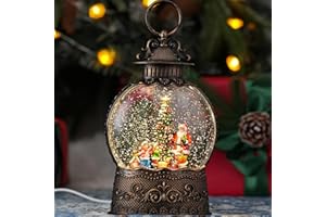 QUKULOV Snow Globe with Santa Claus, Light Up Christmas Snow Globes with Music Timer - USB Plug or Battery Operated Glitter Globe Indoor Christmas Decorations