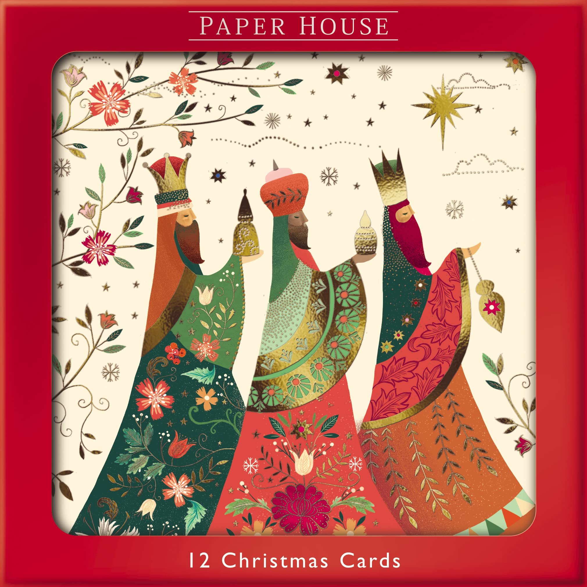 Box of 12 Kings & Angel Luxury Foiled Christmas Cards in 2 Designs Boxed Xmas XOM0002