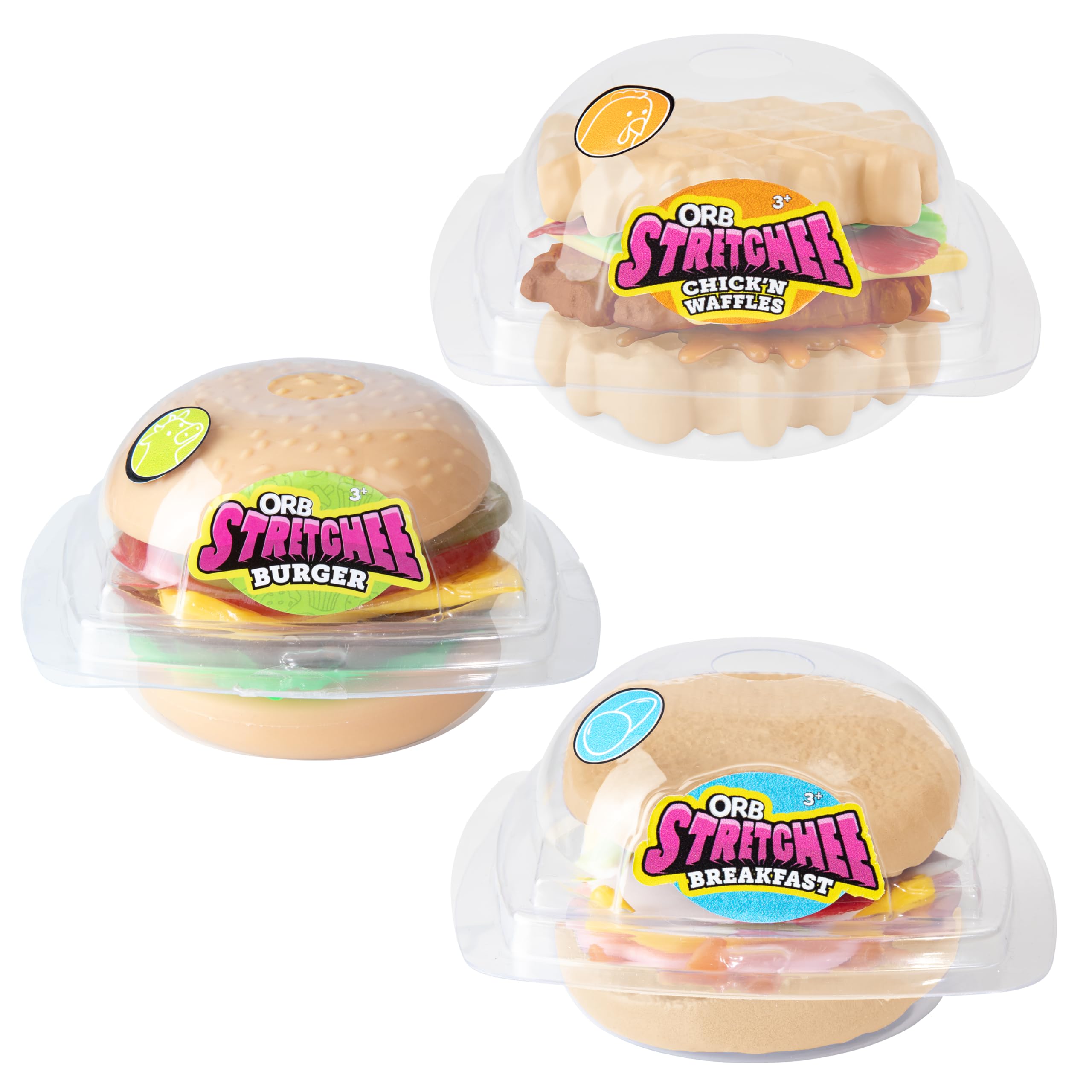 Photo 1 of ORB Stretchee Foodz - Secret Menu 3 Pack - Mix and Match, Stretch, and Even Squeeze This Hamburger and Sandwich Trio for Stress Relief - Original Sensory/Fidget Play Food Toys for Kids and Adults