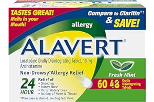 Alavert Allergy 24 Hour Relief, Fresh Mint Flavor, Orally Disintegrating Allergy Tablets, Non-drowsy Antihistamine, Loratadine 10mg, 60 Count