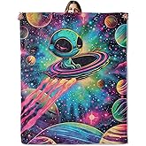 Cute Alien in Space Throw Blanket for Girls Boys Kids Adults, 50x60 in, Cozy Flannel Blanket for Bedroom, Camping, Couch, Room Decor, Fuzzy Warm Soft Gifts