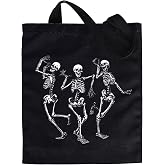 Whaline Halloween Canvas Tote Bags Reusable Gift Goodie Bags Black Grocery Shopping Bags Trick or Treat Bags