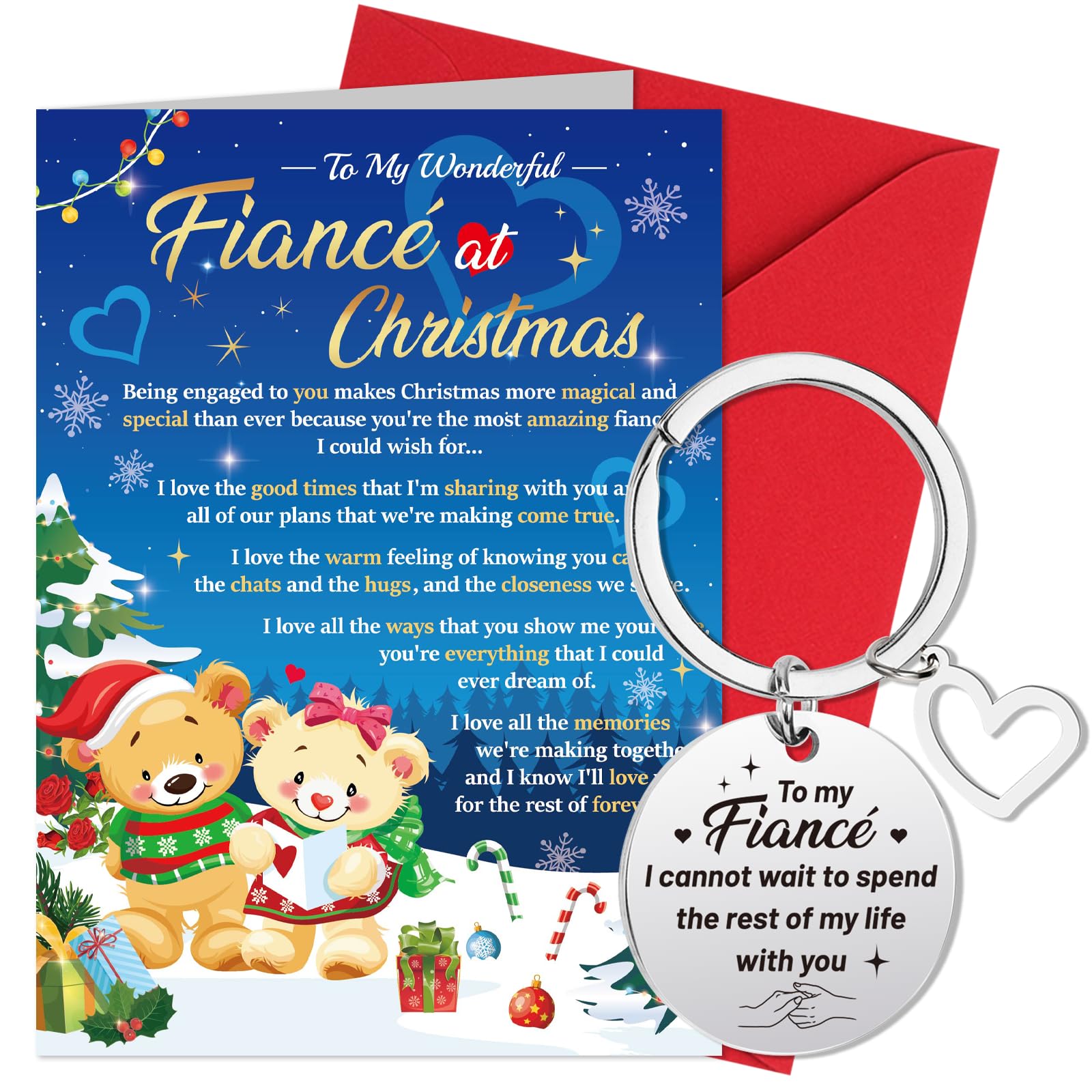 HOWAF Fiance Christmas Card, Xmas Card Fiancé Gifts & Keyring, Gifts for Christmas