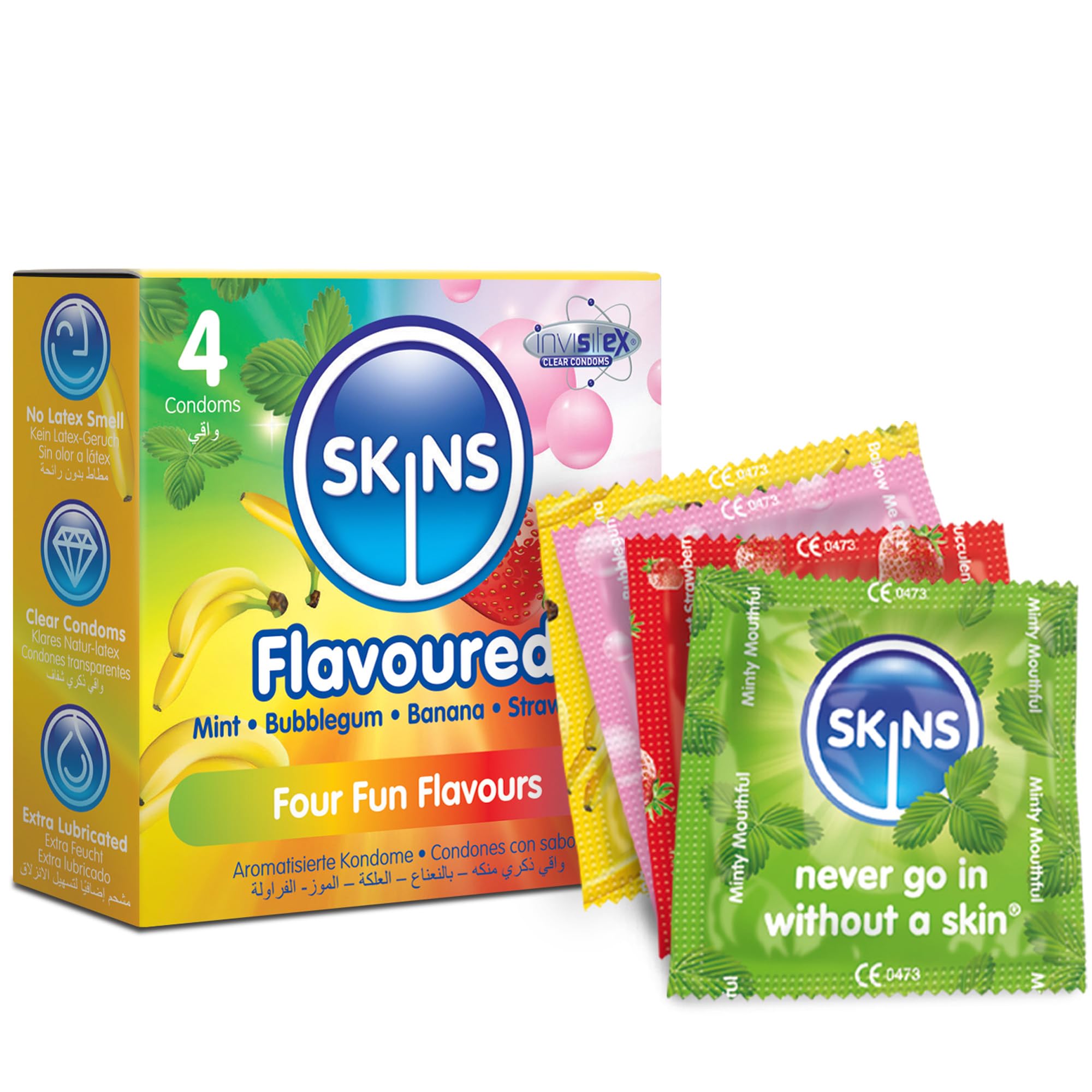 Skins Mixed Flavoured Condoms Thin Extra Feel, 4 Pack of Premium Skins Flavoured Condoms Extra Safe Pleasure Condom for Adults, Ultra Thin for Oral Extra Pleasure โ image 1
