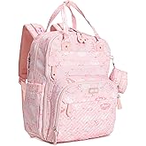 BabbleRoo Diaper Bag Backpack - Baby Essentials Travel Tote - Multi Function Water Resistant Diaper Bag, Travel Essentials Baby Bag with Changing Pad, Stroller Straps & Pacifier Case - Pink Birdy